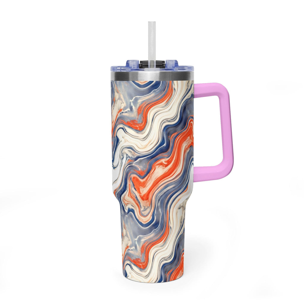 40oz Marble Swirl Tumbler – Insulated Vacuum Travel Cup (Blue & Orange)