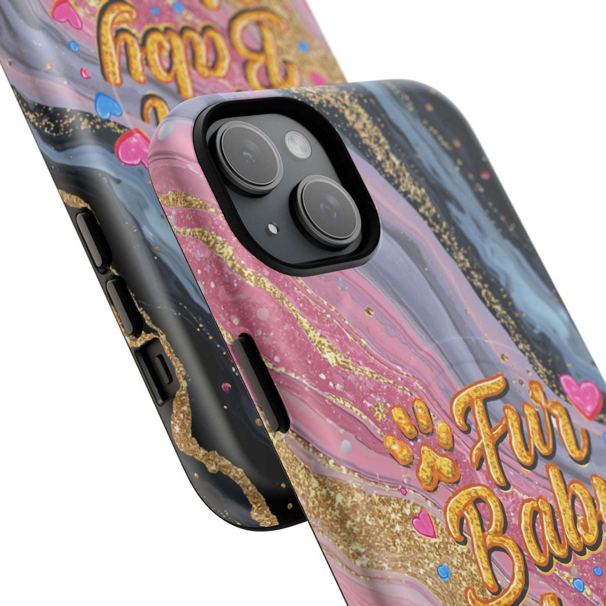 Phone Case — “Fur Baby Mama” Pink Marble Tough Magnetic Case