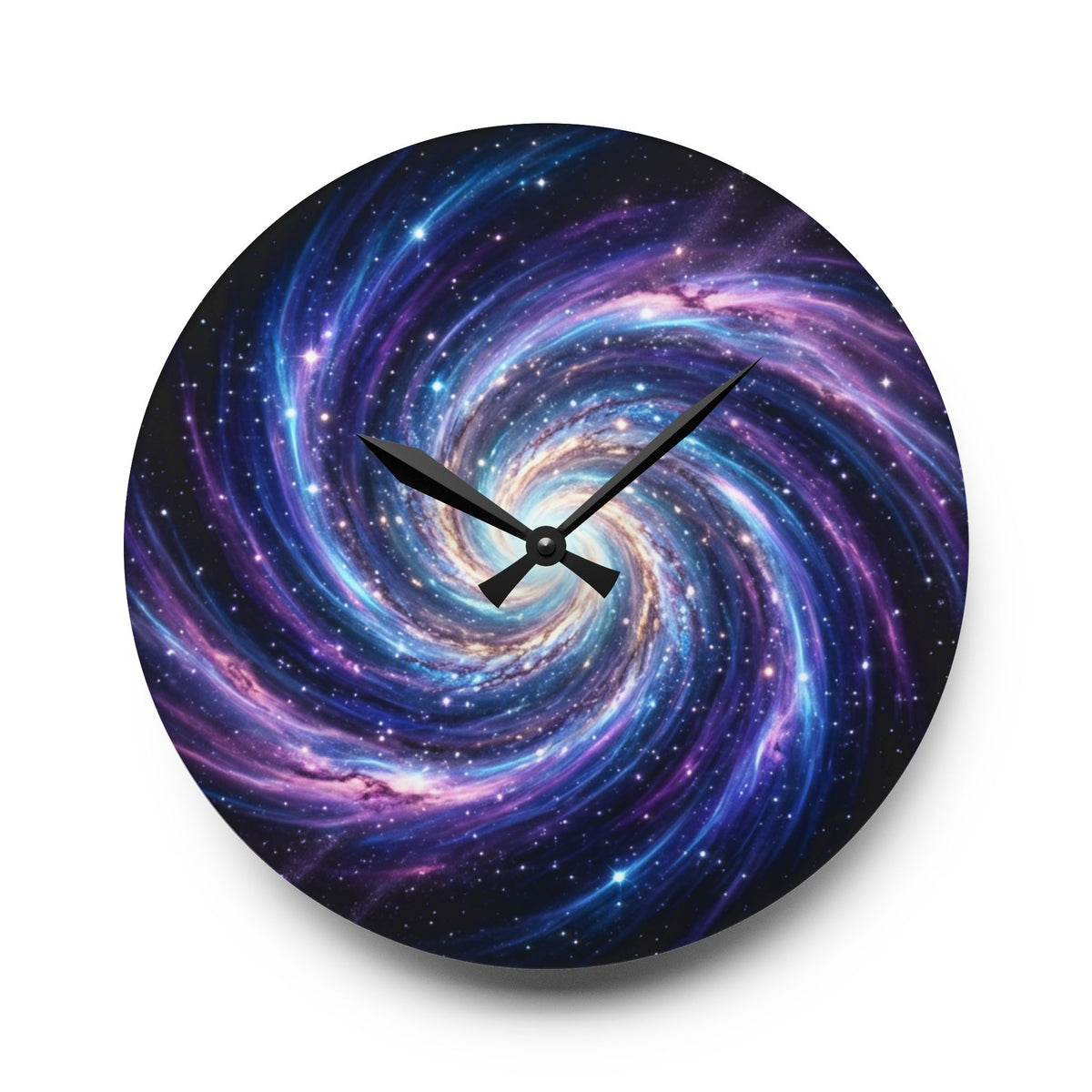 Galaxy Swirl Acrylic Wall Clock — Cosmic Space Spiral Home Decor