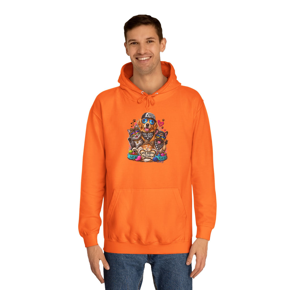 Hoodie — Colorful College Mascot Cat & Dog Paw Graphic