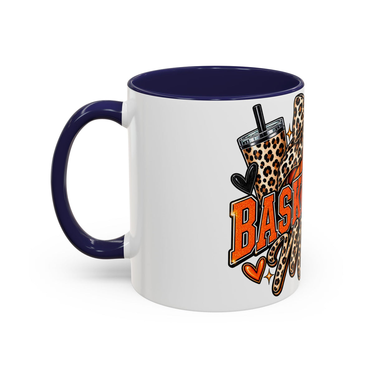 Basketball Mama Accent Coffee Mug – Leopard Bow Basketball Mom Gift (11/15oz)
