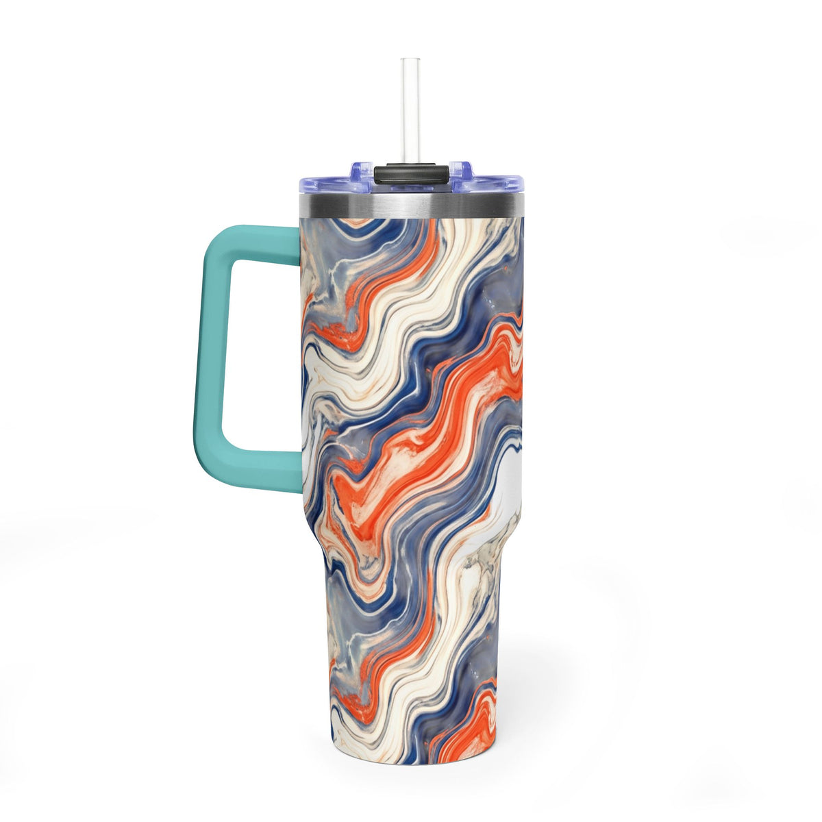 40oz Marble Swirl Tumbler – Insulated Vacuum Travel Cup (Blue & Orange)