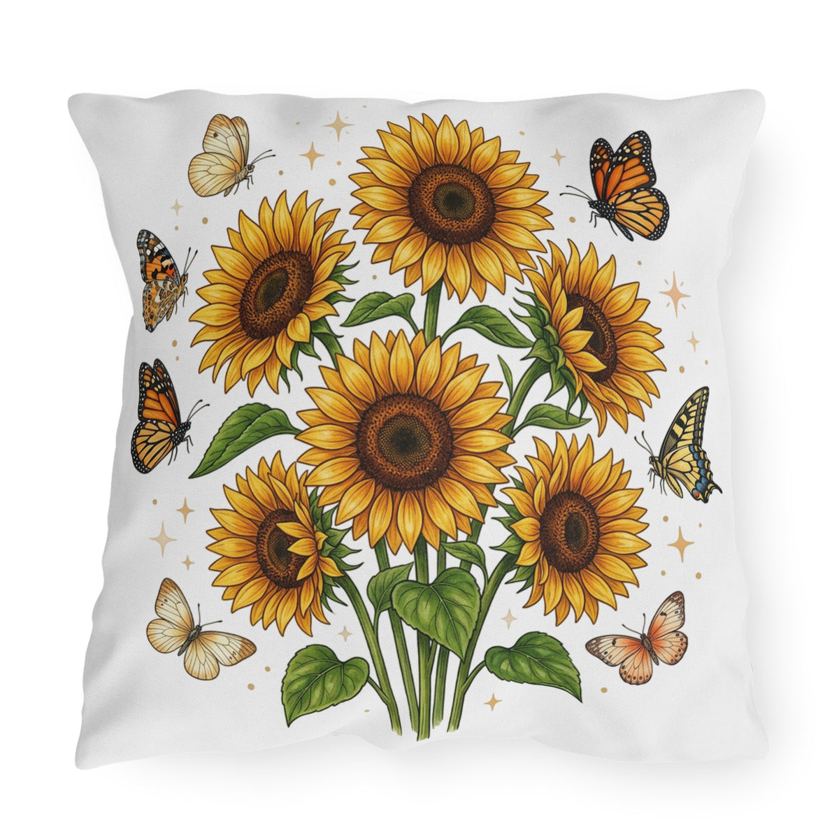 Sunflower & Monarch Outdoor Pillow — Floral Butterfly Garden Accent