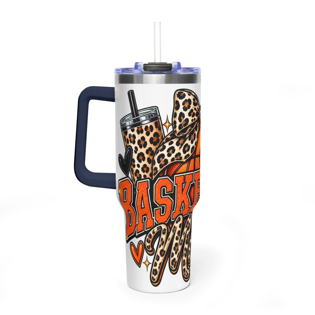 Basketball Mom Leopard Bow 40oz Vacuum Tumbler