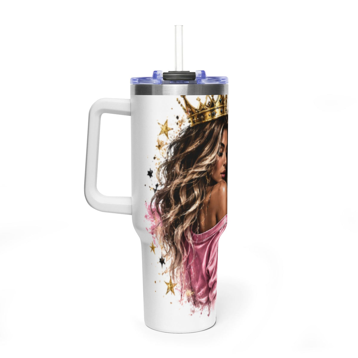 40oz Vacuum Tumbler - Glam Queen Crowned Girl Design (She Remembered Who She Was)
