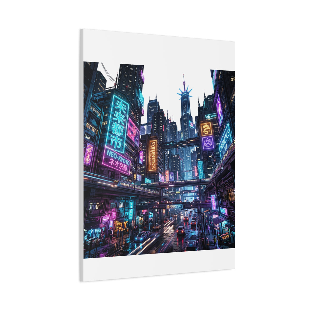Neo-Kyoto Cyberpunk City Matte Canvas Print