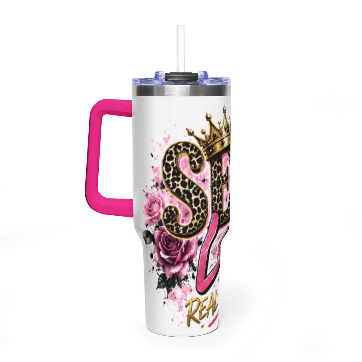 40oz Tumbler - "Self Love is the Real Glow" Leopard Crown Floral Insulated Cup