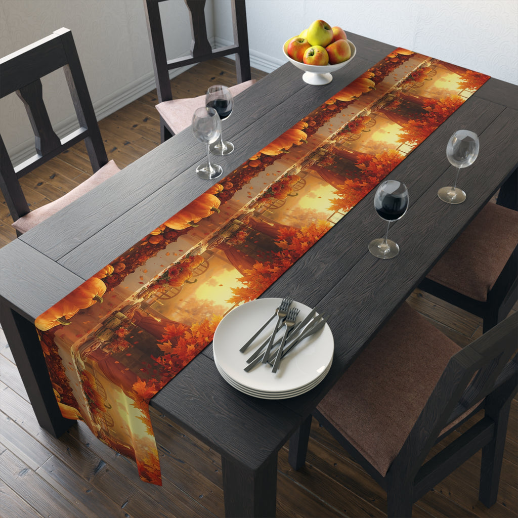 Autumn Pumpkin Farm Table Runner — Fall Harvest Thanksgiving Decor