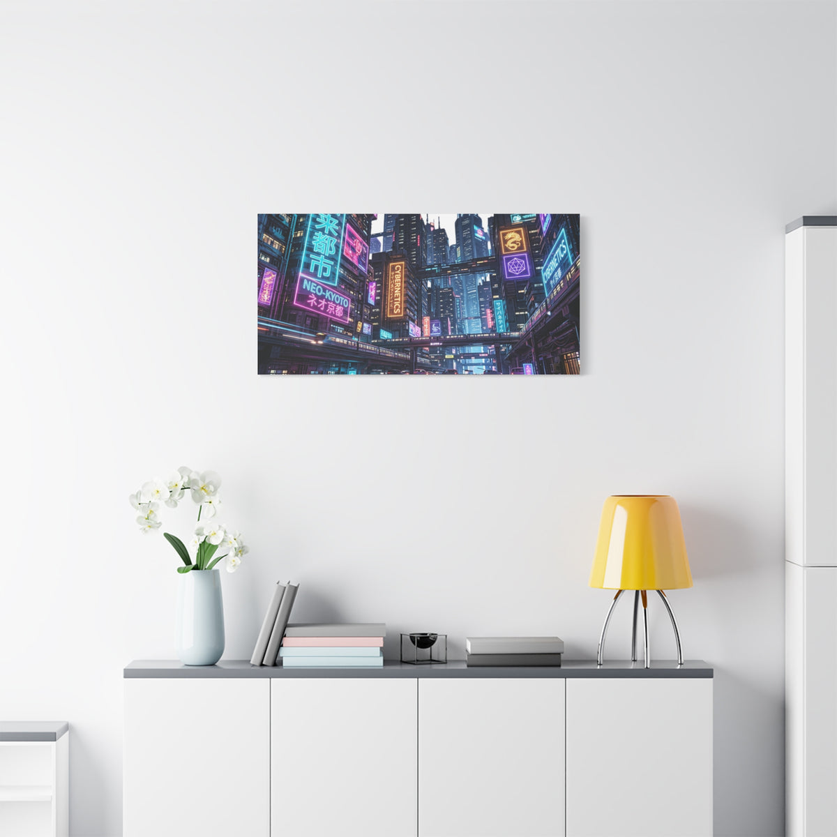 Neo-Kyoto Cyberpunk City Matte Canvas Print
