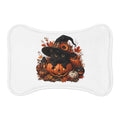 Halloween Cat Pet Feeding Mat – Black Kitten in Witch Hat Pumpkin Design