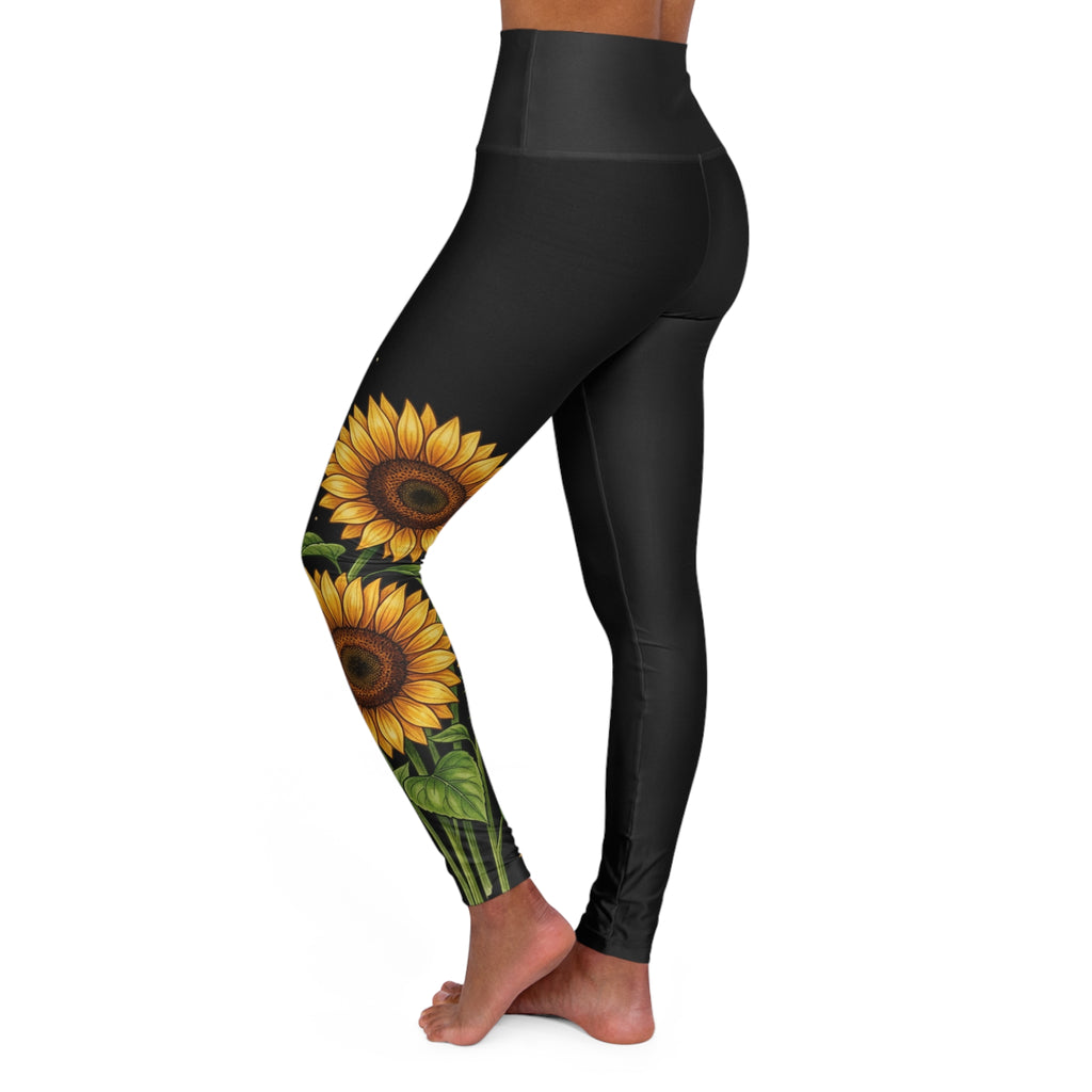Sunflower High-Waist Yoga Leggings – Black Floral Athletic Leggings