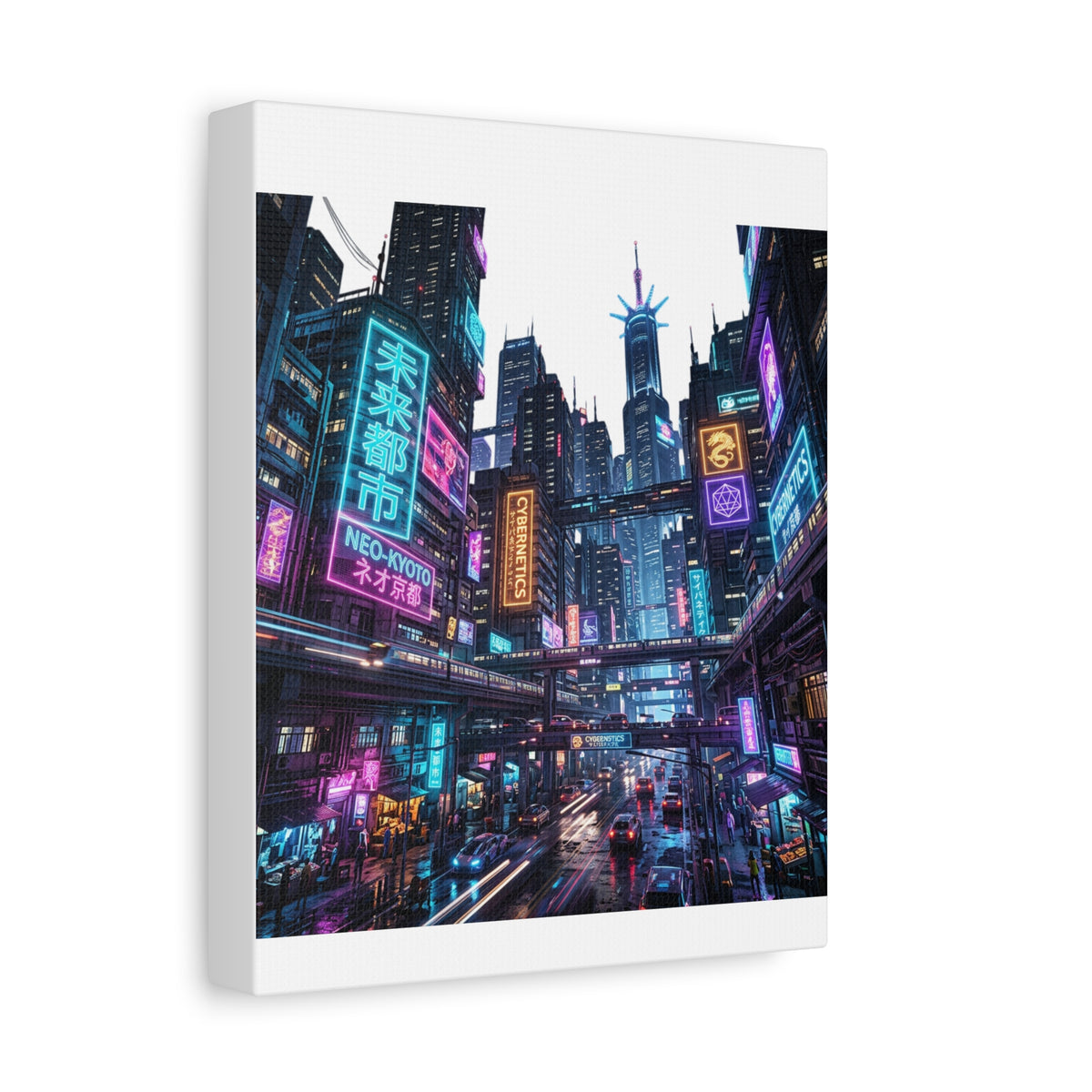 Neo-Kyoto Cyberpunk City Matte Canvas Print