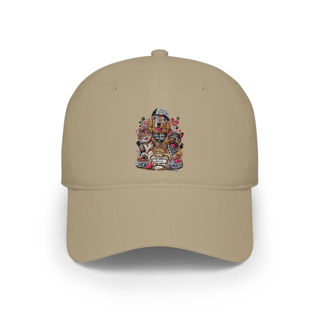 Red Puppy Pile Baseball Cap — Cute Dog Stack Embroidered Low Profile Hat