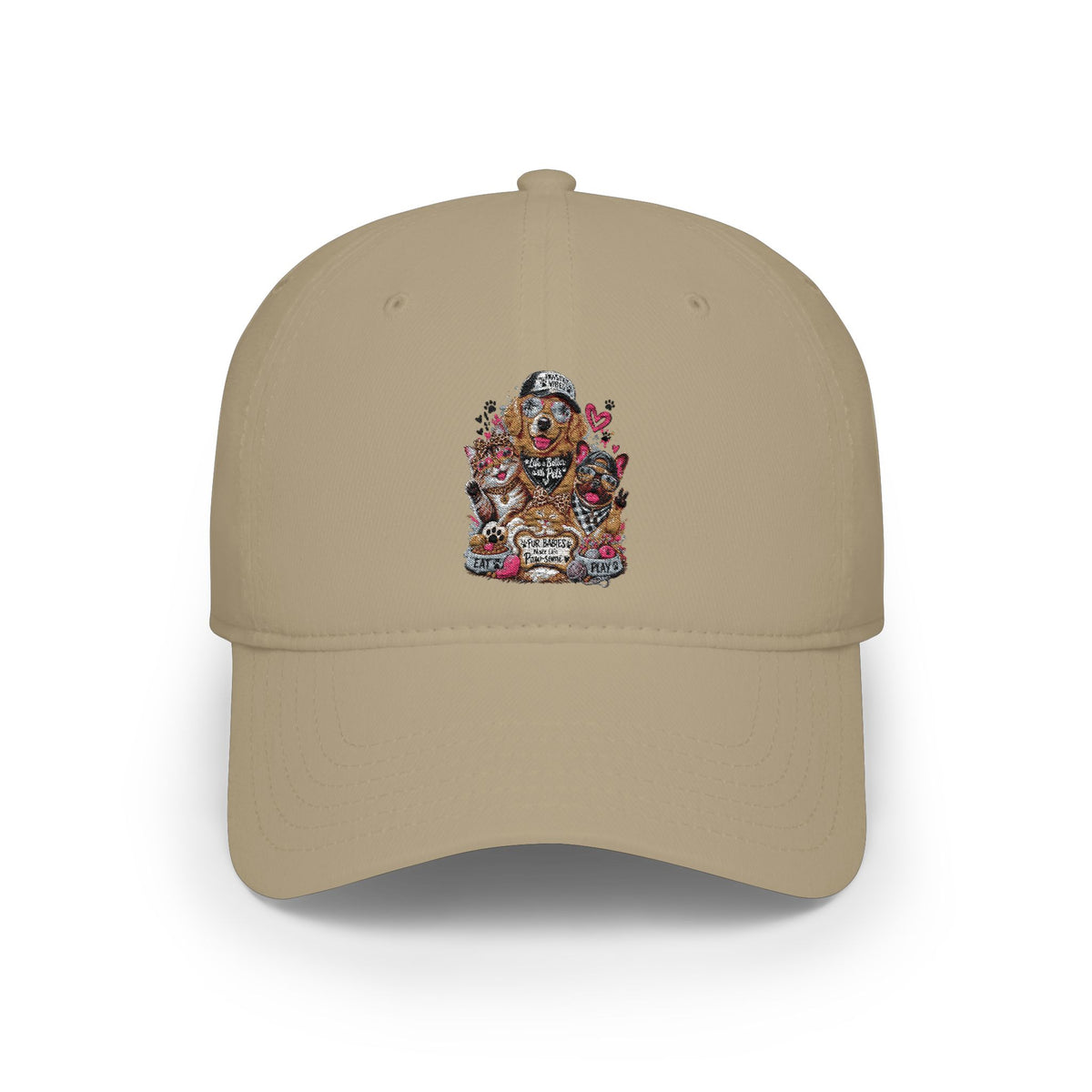 Red Puppy Pile Baseball Cap — Cute Dog Stack Embroidered Low Profile Hat