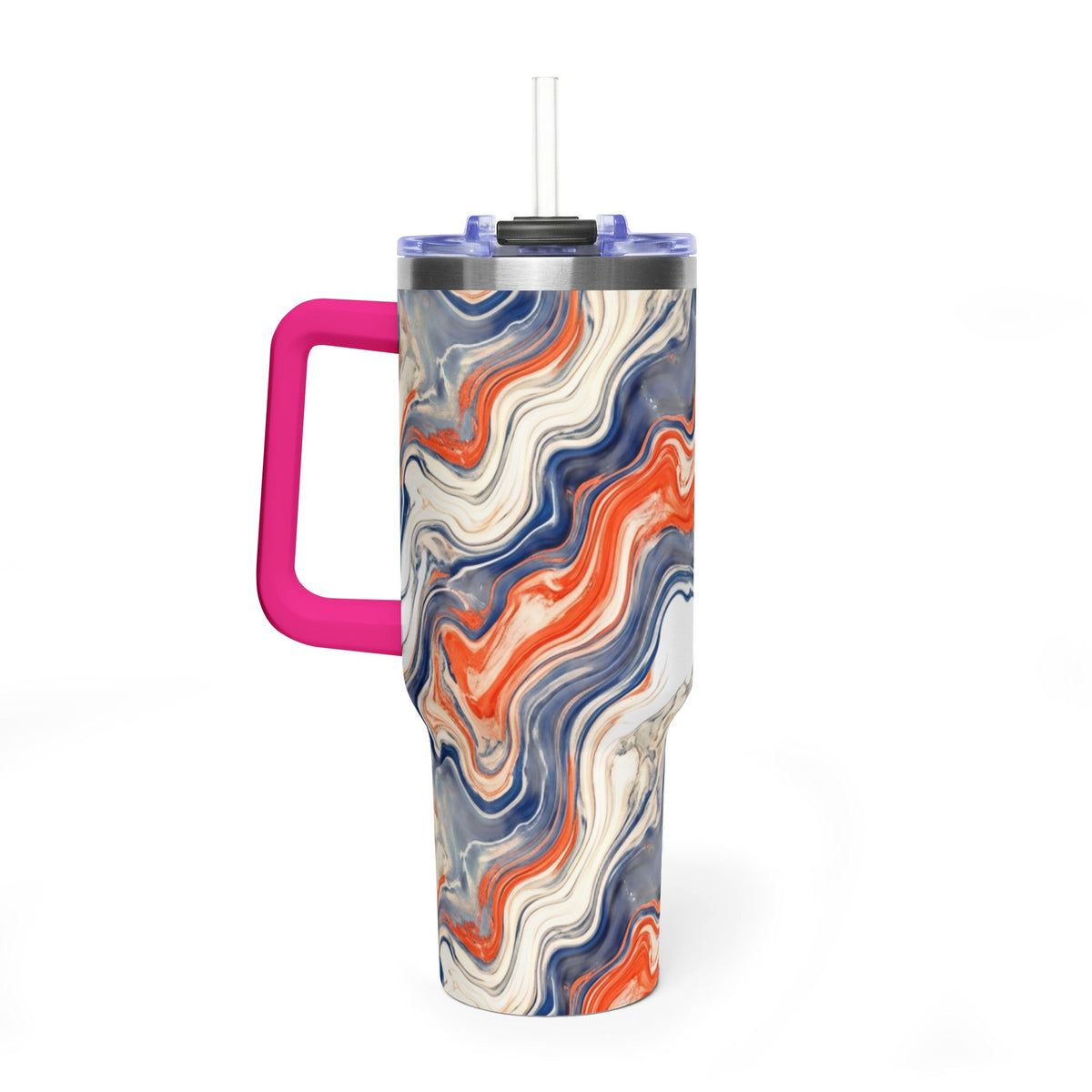 40oz Marble Swirl Tumbler – Insulated Vacuum Travel Cup (Blue & Orange)