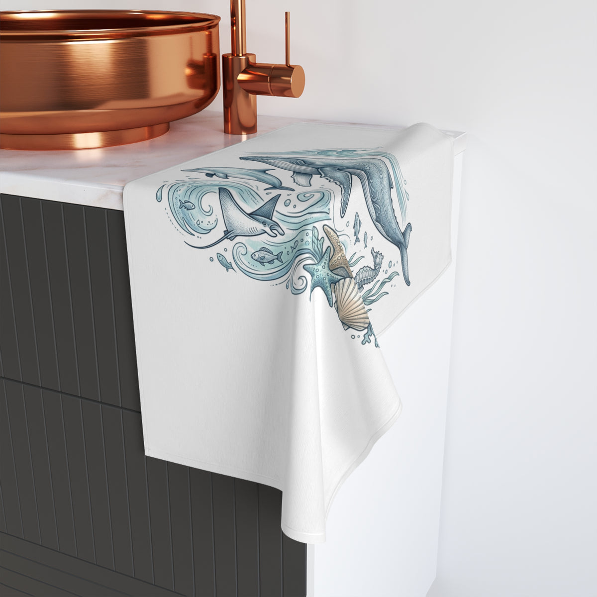 Whale Family Ocean Wave Hand Towel