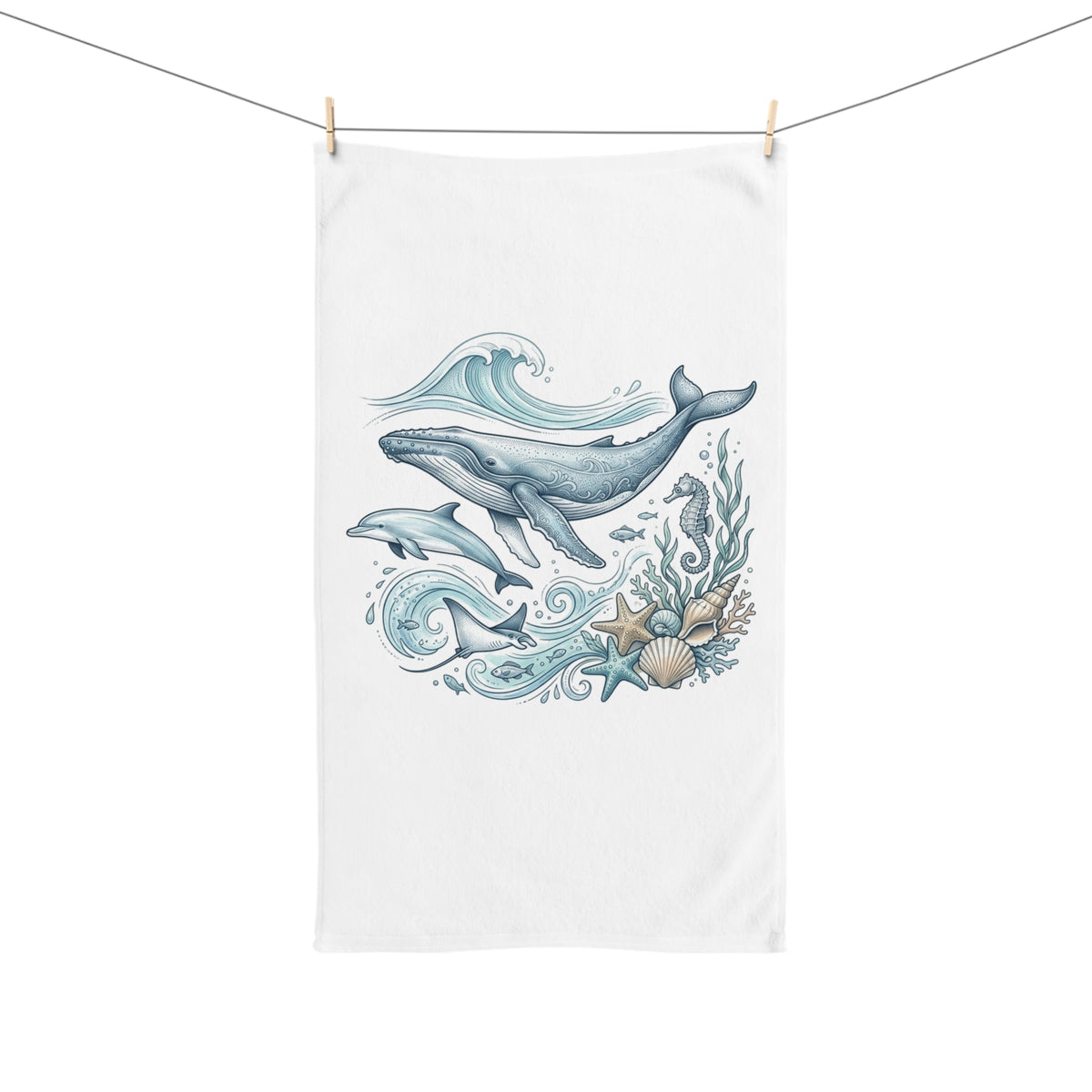 Whale Family Ocean Wave Hand Towel