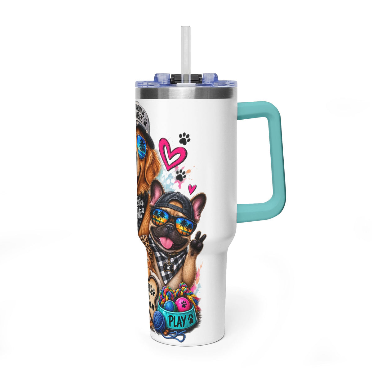 40oz Vacuum Tumbler — "Life is Better with Pets" Colorful Dog & Cat Travel Mug