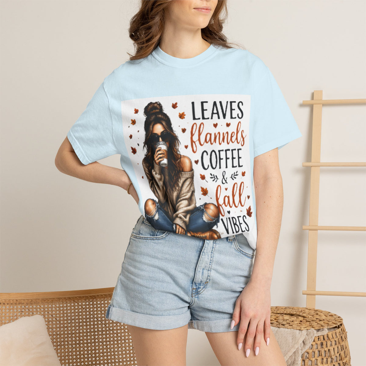 Fall Vibes Tee – "Leaves Flannels Coffee & Fall Vibes" Graphic T-Shirt