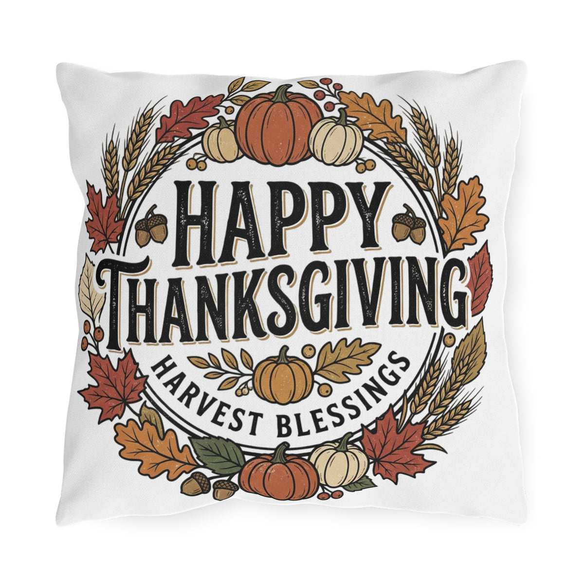 Happy Thanksgiving Harvest Blessings Outdoor Pillow — Fall Pumpkin & Leaf Decorative Throw