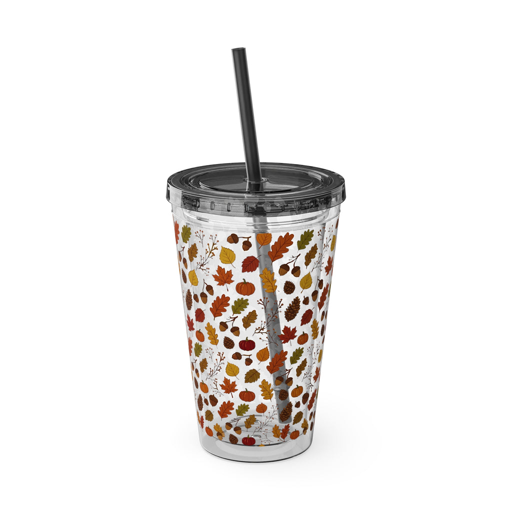 Autumn Leaves 16oz Tumbler with Straw – Fall Floral Insulated Cup