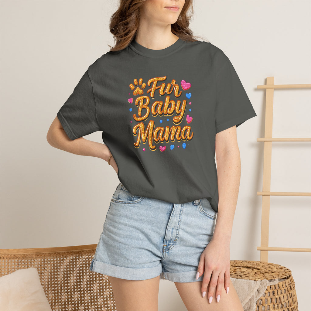 T-Shirt — "Fur Baby Mama" Cute Pawprint Graphic Tee for Dog & Cat Moms