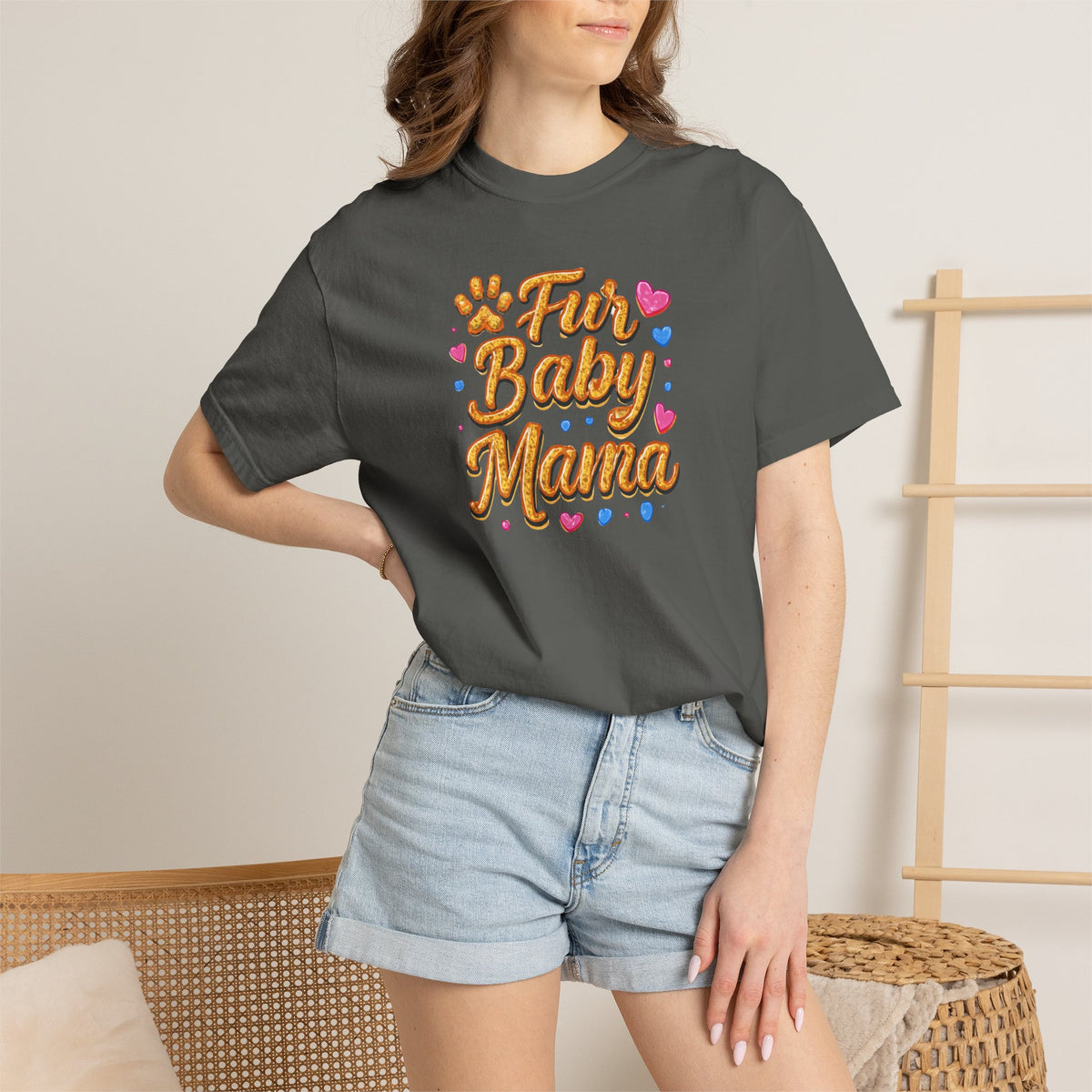 T-Shirt — "Fur Baby Mama" Cute Pawprint Graphic Tee for Dog & Cat Moms