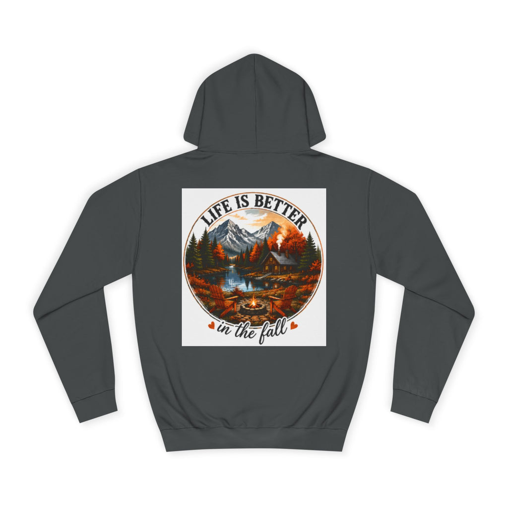 Charcoal pullover hoodie with large back graphic and drawstring hood