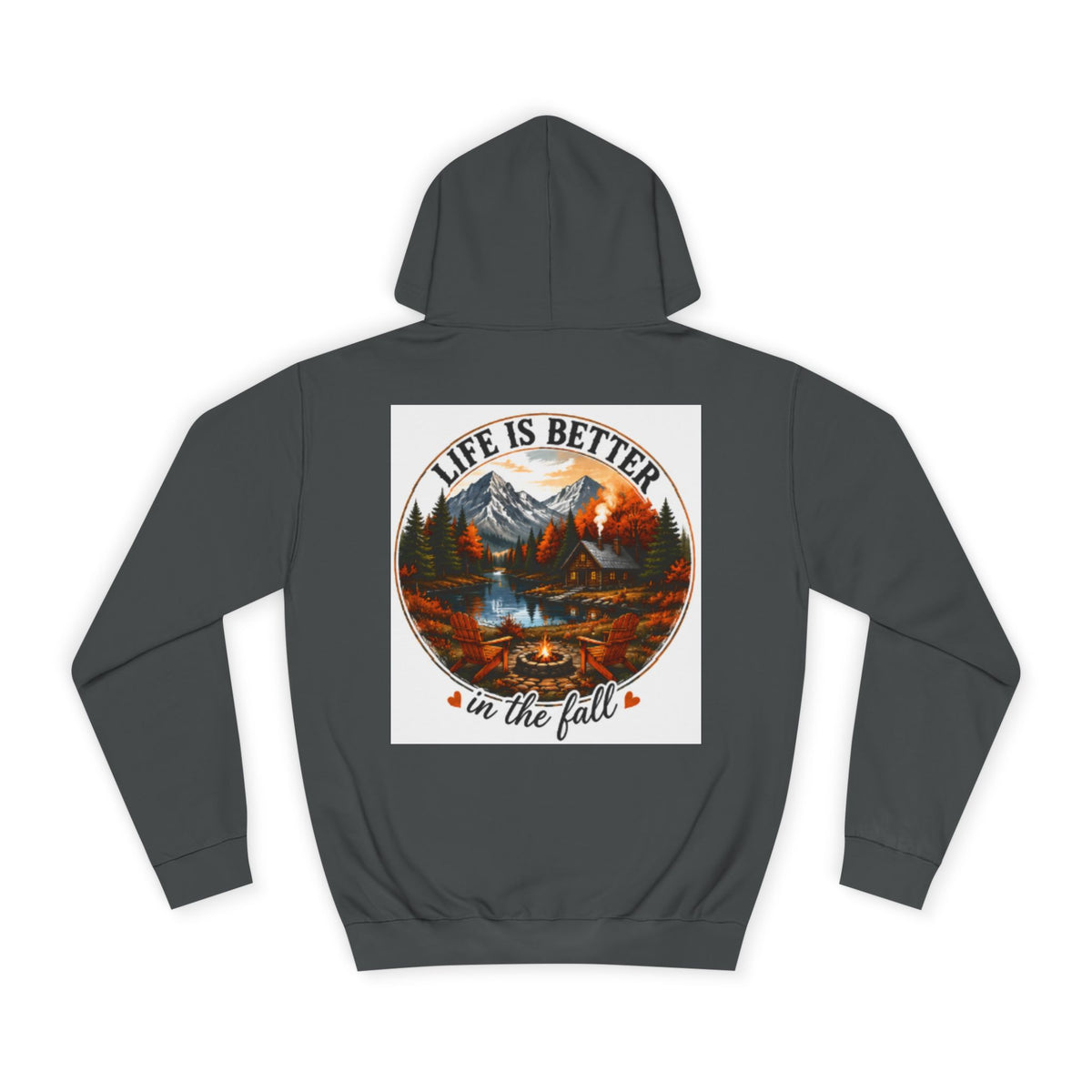 Charcoal pullover hoodie with large back graphic and drawstring hood