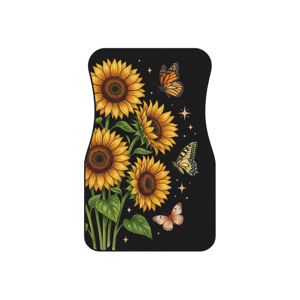Sunflower & Butterfly Car Mats (Set of 4) - Floral Auto Floor Rugs