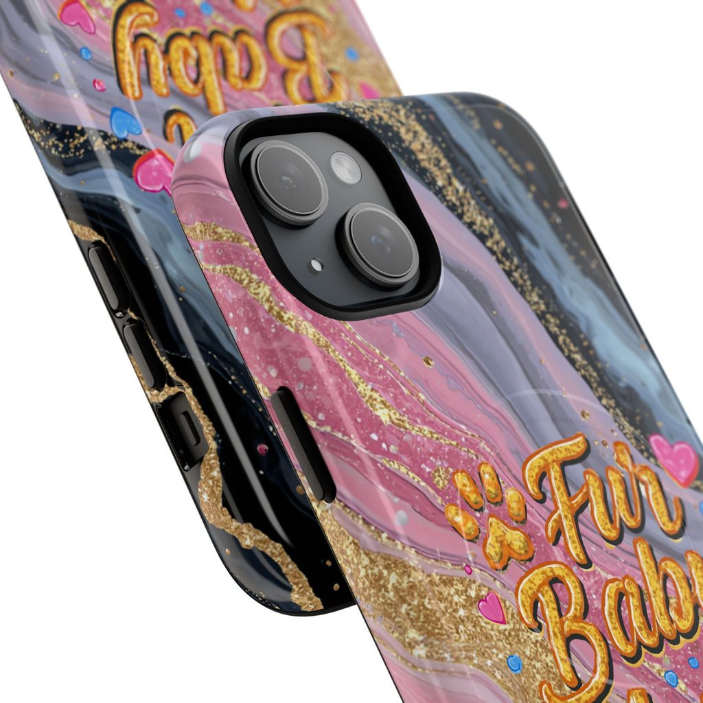 Phone Case — “Fur Baby Mama” Pink Marble Tough Magnetic Case