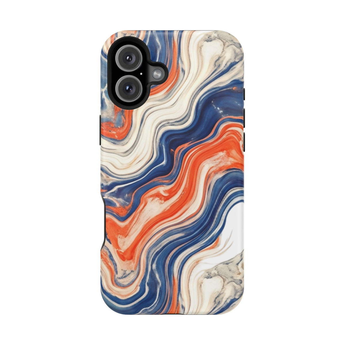 Marbled Wave Magnetic Impact Phone Case — Blue & Orange Swirl Protective Cover