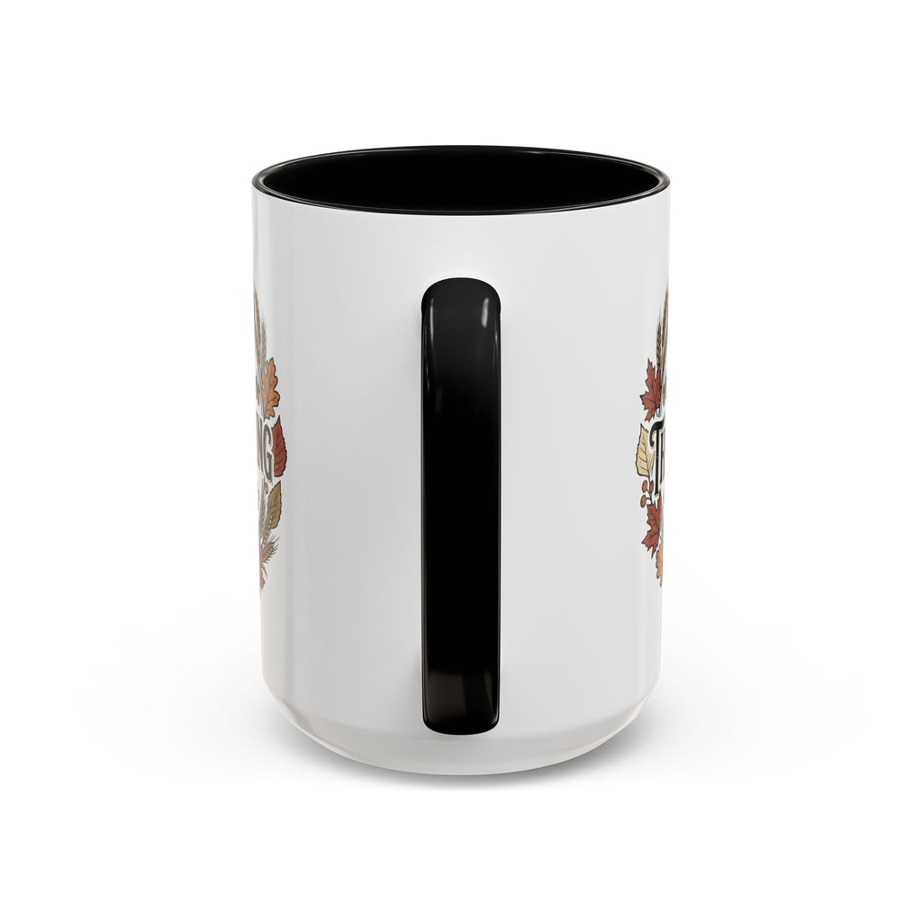 Happy Thanksgiving Accent Coffee Mug — "Harvest Blessings" Fall Pumpkin Wreath (11/15 oz)