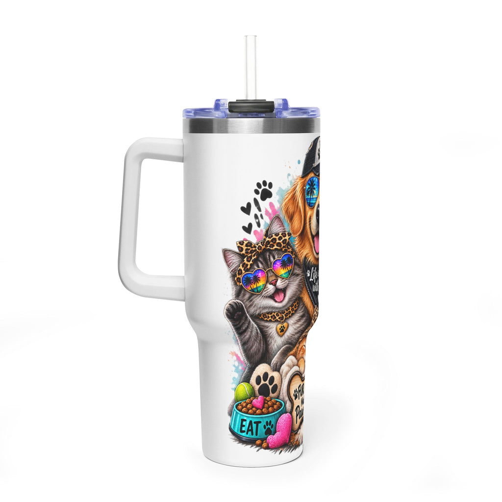 40oz Vacuum Tumbler — "Life is Better with Pets" Colorful Dog & Cat Travel Mug