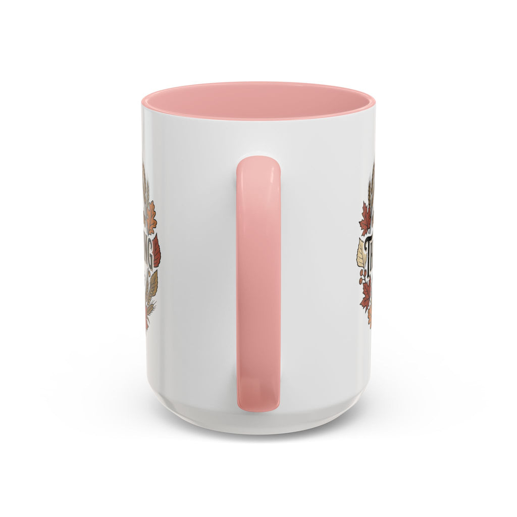 Happy Thanksgiving Accent Coffee Mug — "Harvest Blessings" Fall Pumpkin Wreath (11/15 oz)