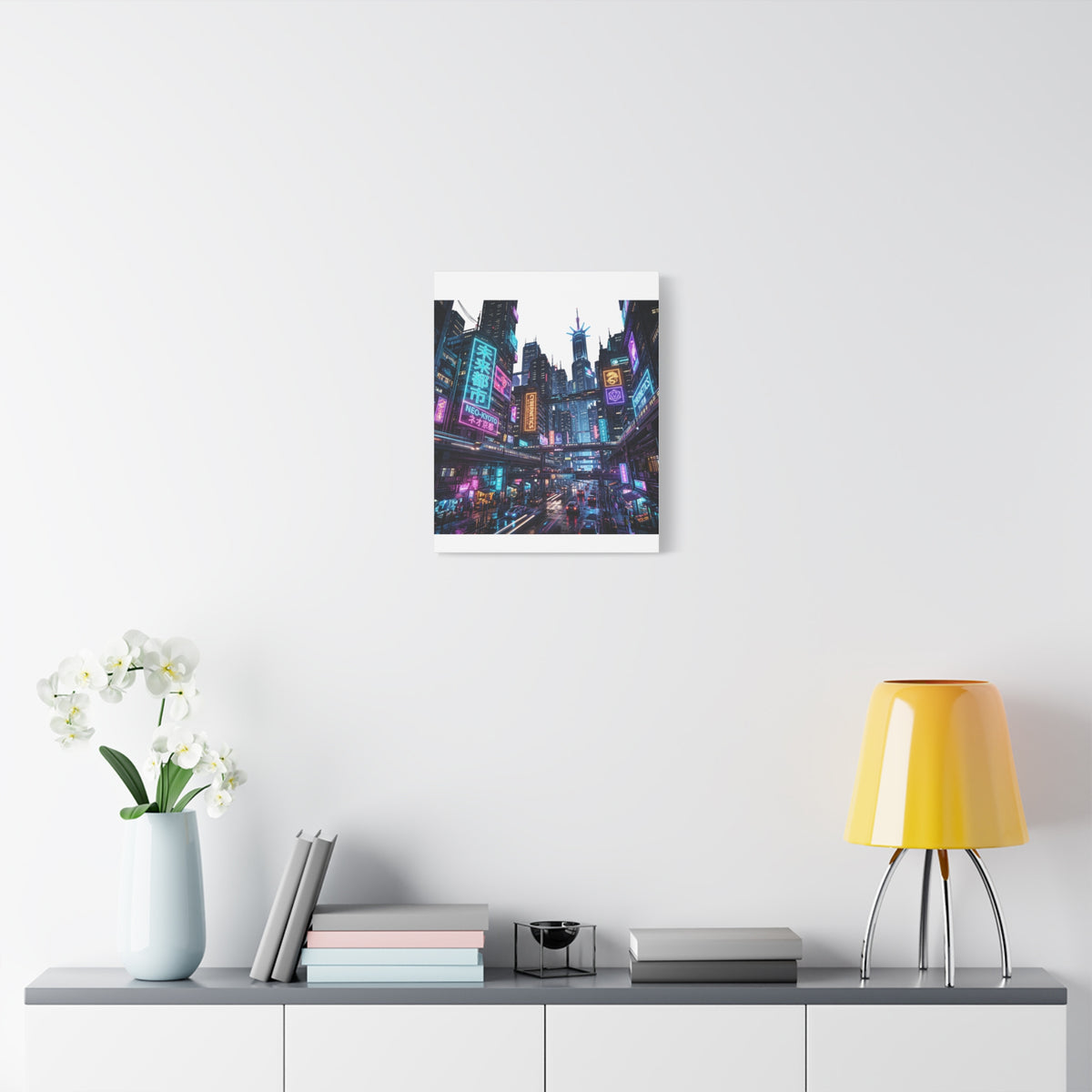 Neo-Kyoto Cyberpunk City Matte Canvas Print