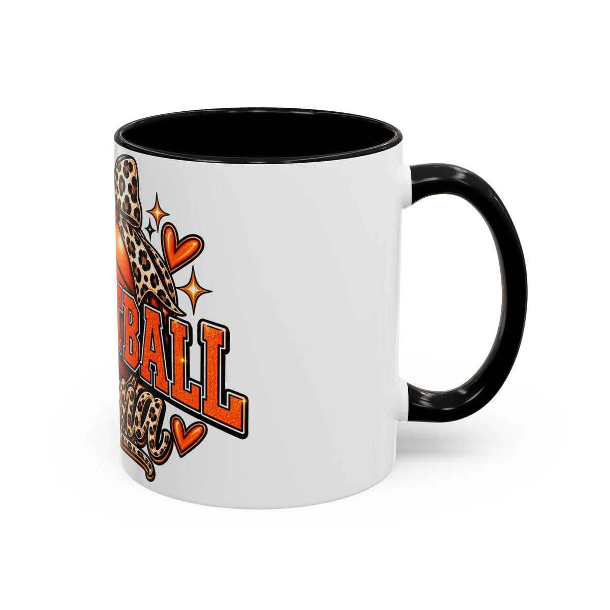 Basketball Mama Accent Coffee Mug – Leopard Bow Basketball Mom Gift (11/15oz)