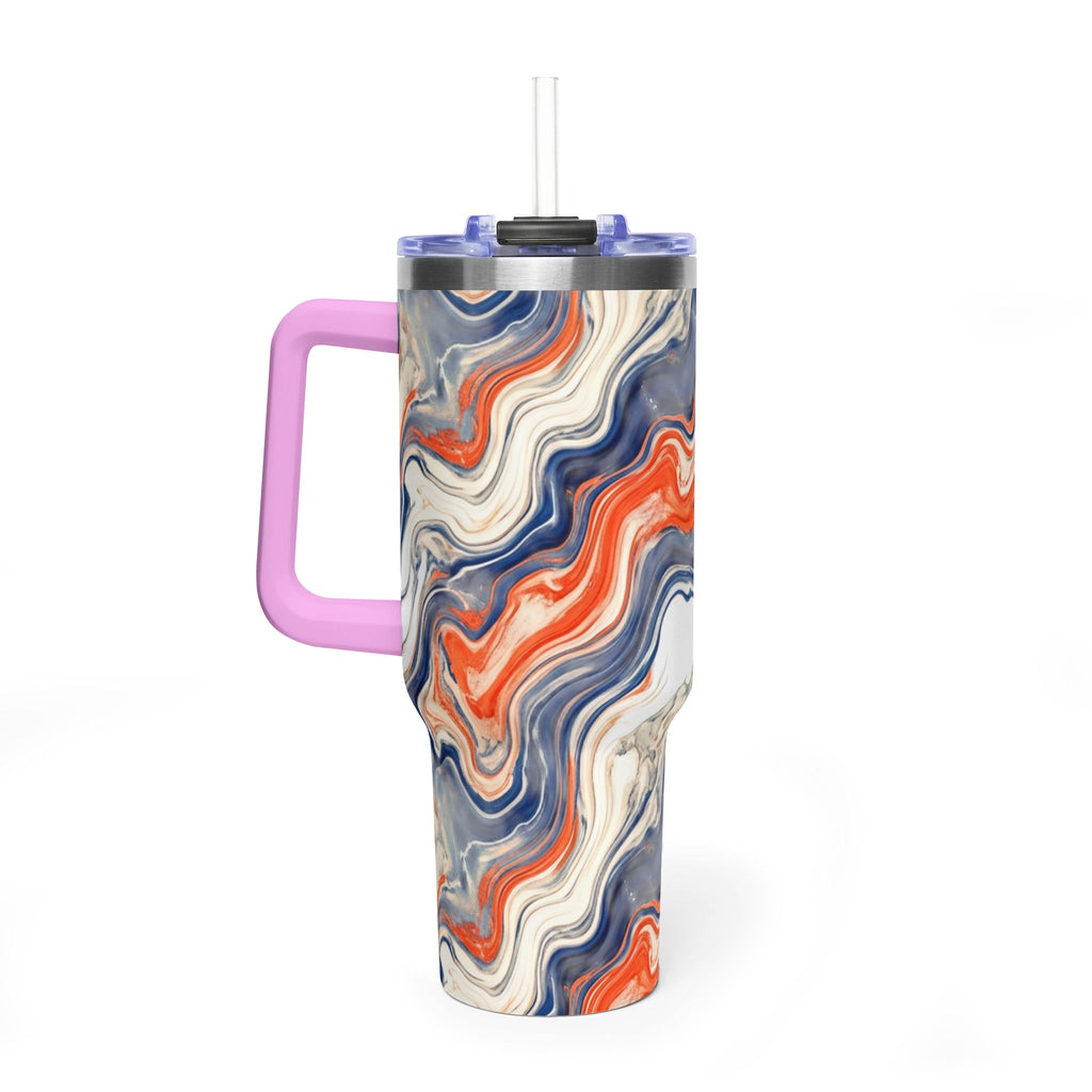 40oz Marble Swirl Tumbler – Insulated Vacuum Travel Cup (Blue & Orange)