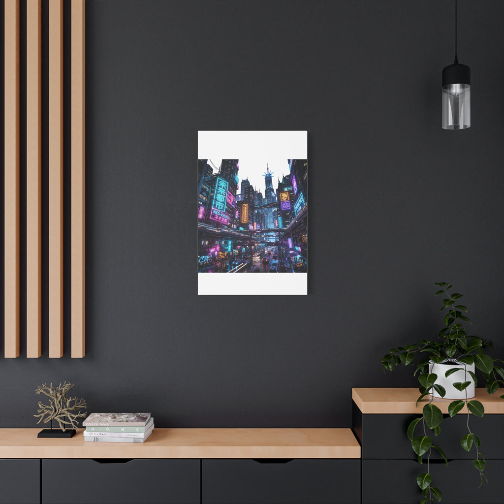 Neo-Kyoto Cyberpunk City Matte Canvas Print