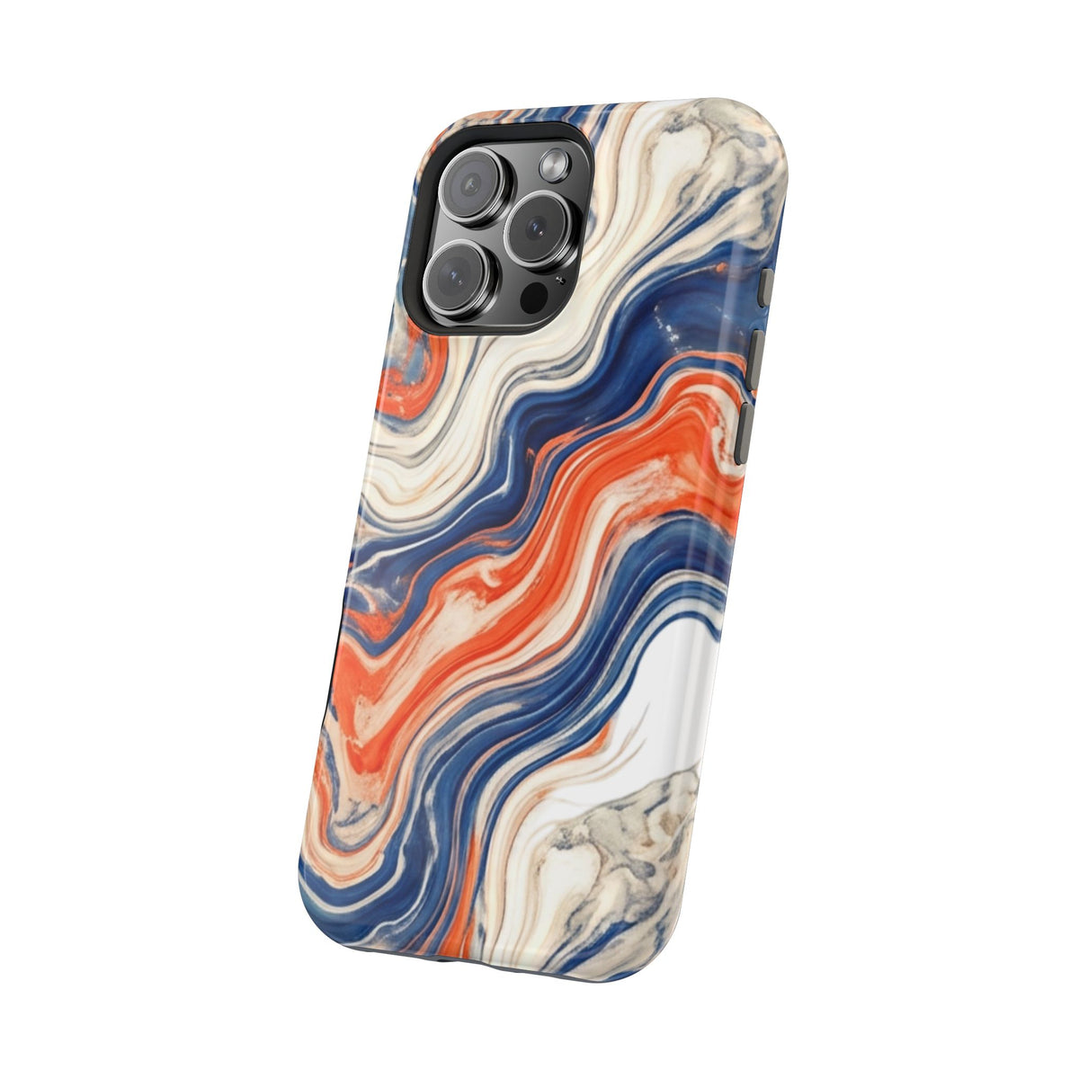 Marbled Wave Magnetic Impact Phone Case — Blue & Orange Swirl Protective Cover