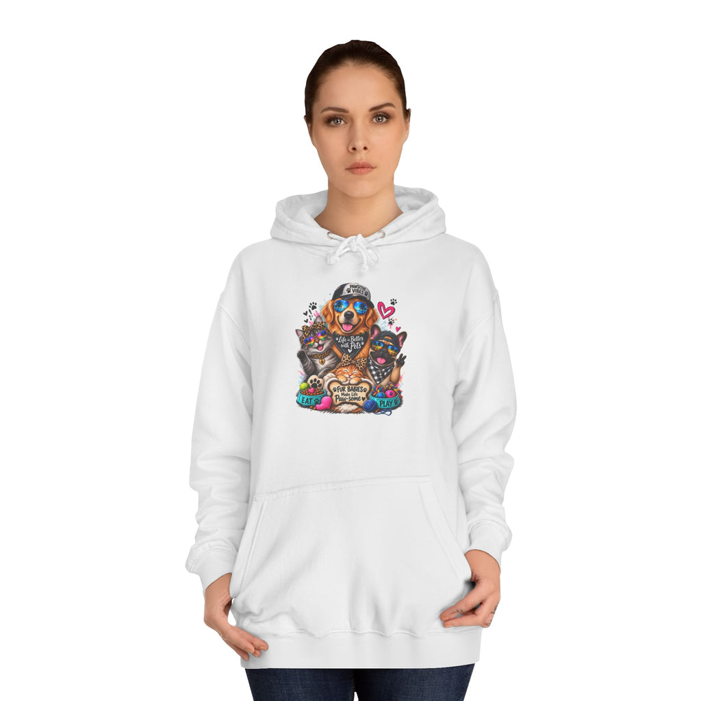 Hoodie — Colorful College Mascot Cat & Dog Paw Graphic