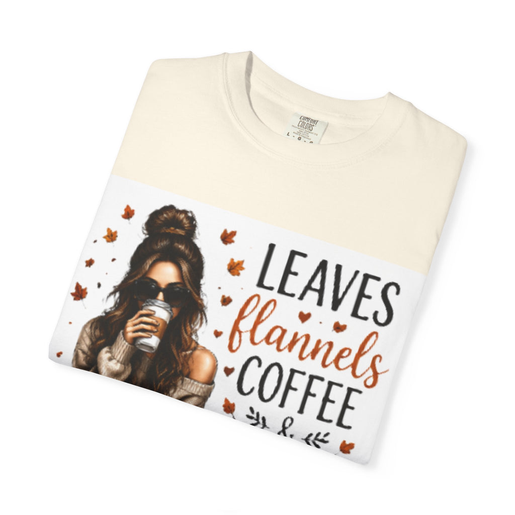 Fall Vibes Tee – "Leaves Flannels Coffee & Fall Vibes" Graphic T-Shirt