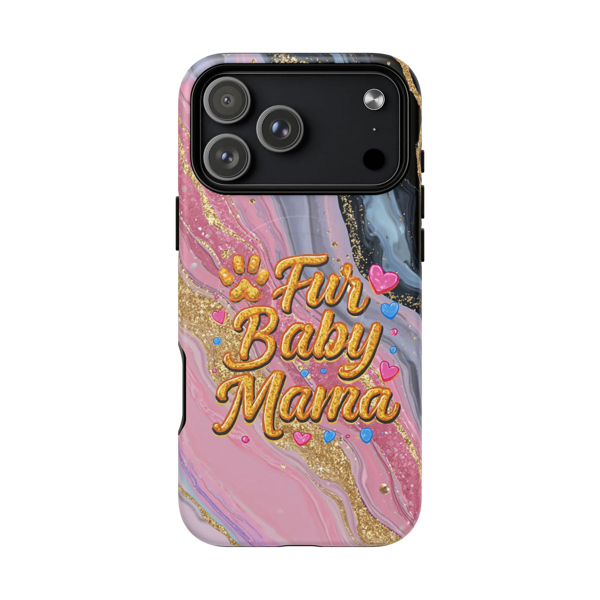 Phone Case — “Fur Baby Mama” Pink Marble Tough Magnetic Case