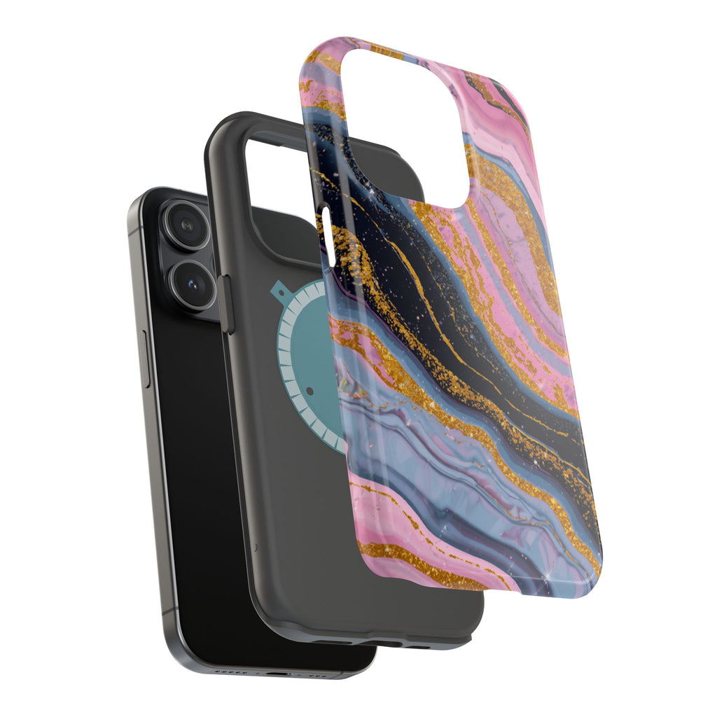 Marbled Pink & Gold Magnetic Phone Case — Impact-Resistant Protective Cover