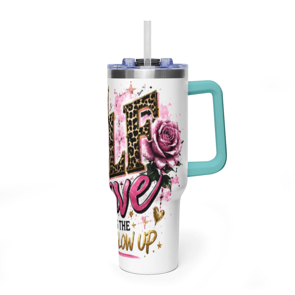 40oz Tumbler - "Self Love is the Real Glow" Leopard Crown Floral Insulated Cup