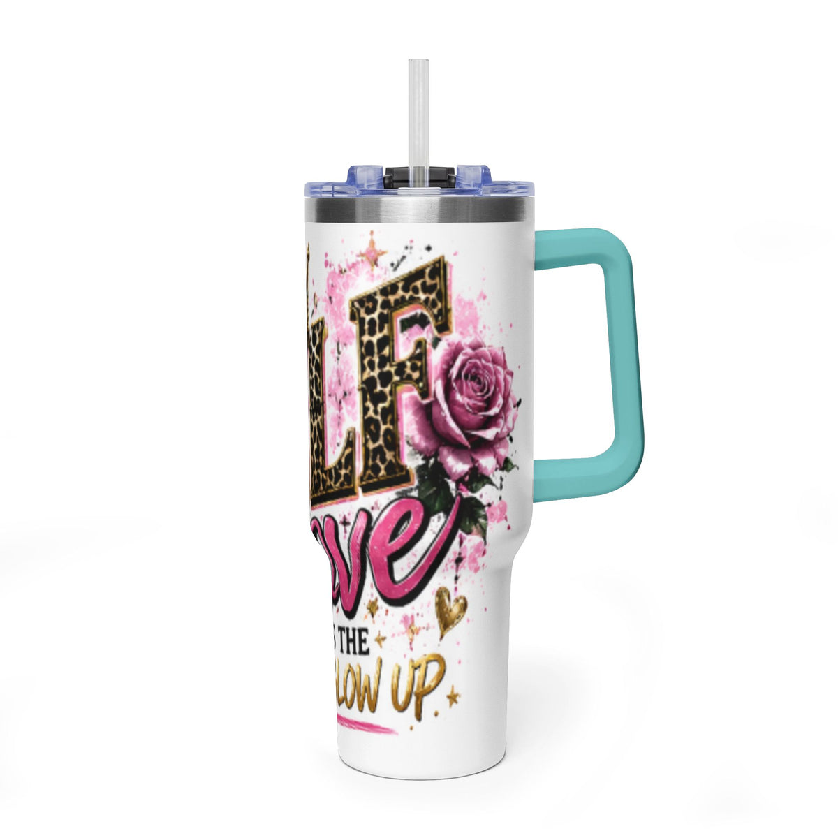40oz Tumbler - "Self Love is the Real Glow" Leopard Crown Floral Insulated Cup