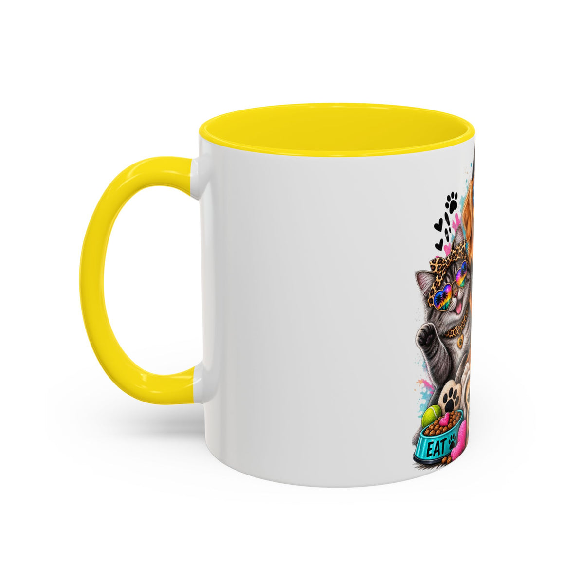 Coffee Mug — "Life is Better with Pets" Colorful Dog & Cat Paw-some Design (11/15 oz)