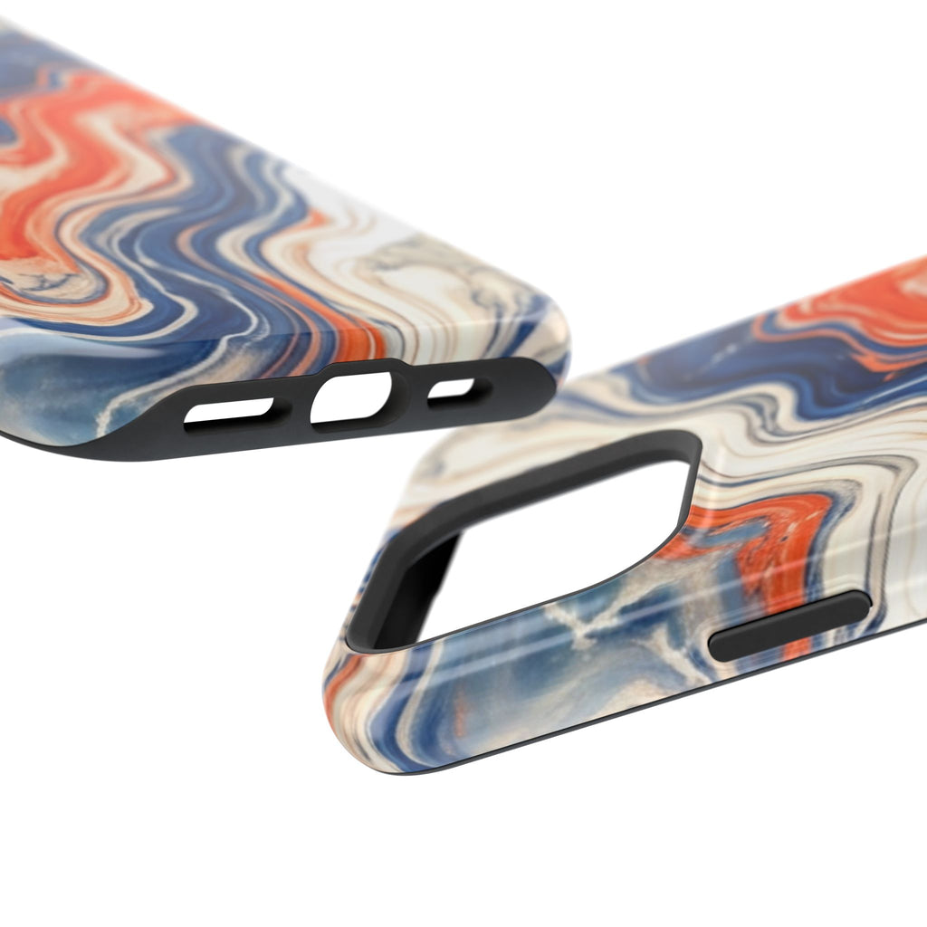 Marbled Wave Magnetic Impact Phone Case — Blue & Orange Swirl Protective Cover