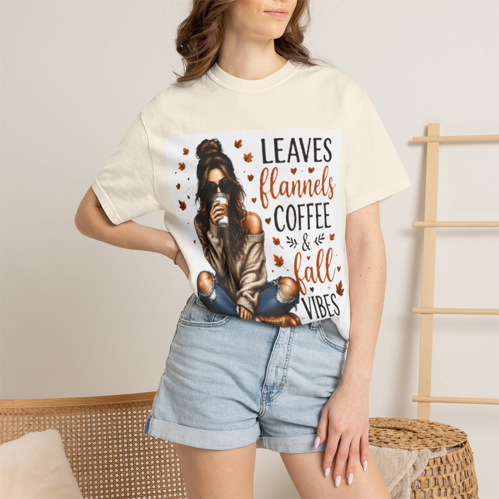 Fall Vibes Tee – "Leaves Flannels Coffee & Fall Vibes" Graphic T-Shirt