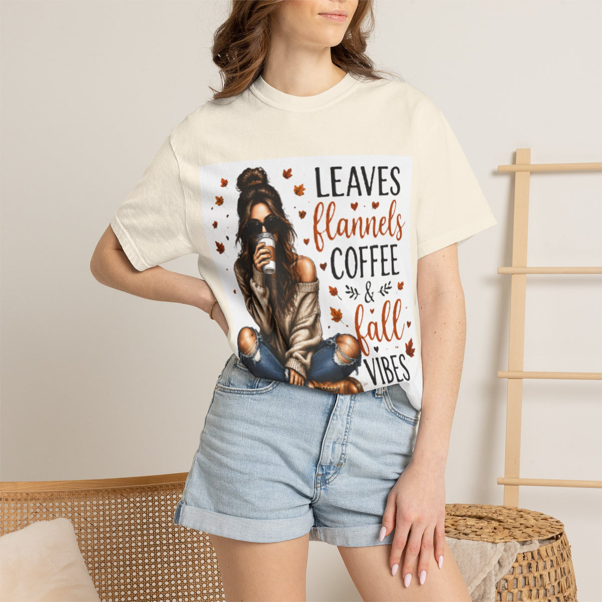 Fall Vibes Tee – "Leaves Flannels Coffee & Fall Vibes" Graphic T-Shirt